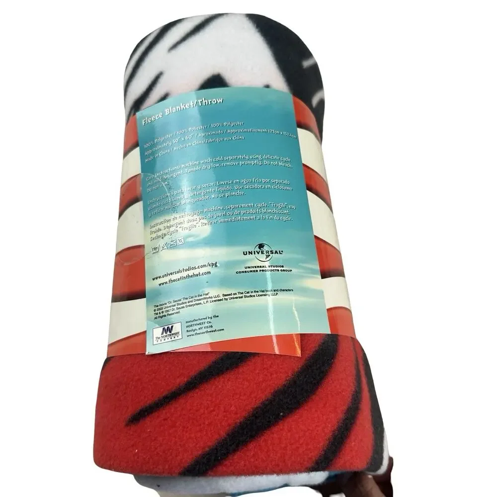 2003 Dr Seuss Cat in the Hat Movie Fleece Blanket Throw 50x60 NEW